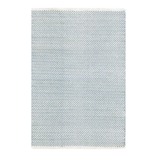 Dash & Albert by Annie Selke Herringbone Swedish Blue Woven Cotton Rug, 6' x 9' For Sale