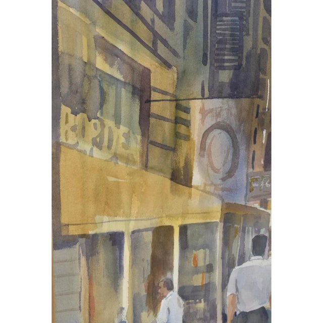 1990s James C. Borden Large Cityscape Street Scene Watercolor Painting Cerused Frame For Sale - Image 9 of 14