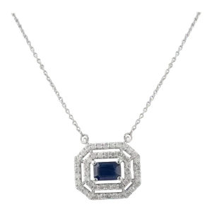 Halo Diamond Sapphire Pendant Necklace 14k Gold