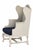 Restoration Hardware Vintage Rh Pale Grey Wood Wingbak Chair W/Navy Blue Seat For Sale - Image 4 of 11