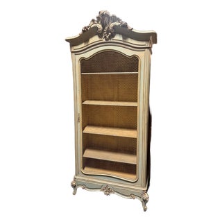 Louis XV Wire-Walled Bookcase with Carved Pediment in Aqua Green, 1890s For Sale