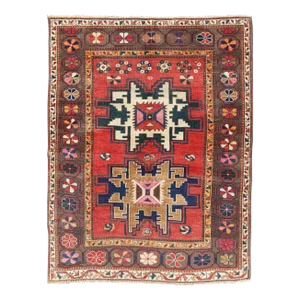 Late 19th Century Antique Caucasian Kazak Rug With Sub-Geometric Star Medallions Design