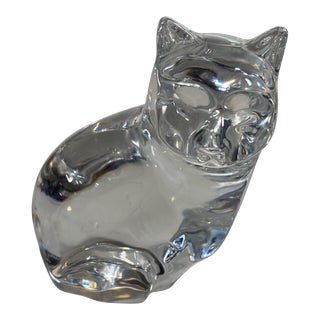 Late 20th Century Modern Orrefors Seated Crystal Clear Cat Figurine For Sale