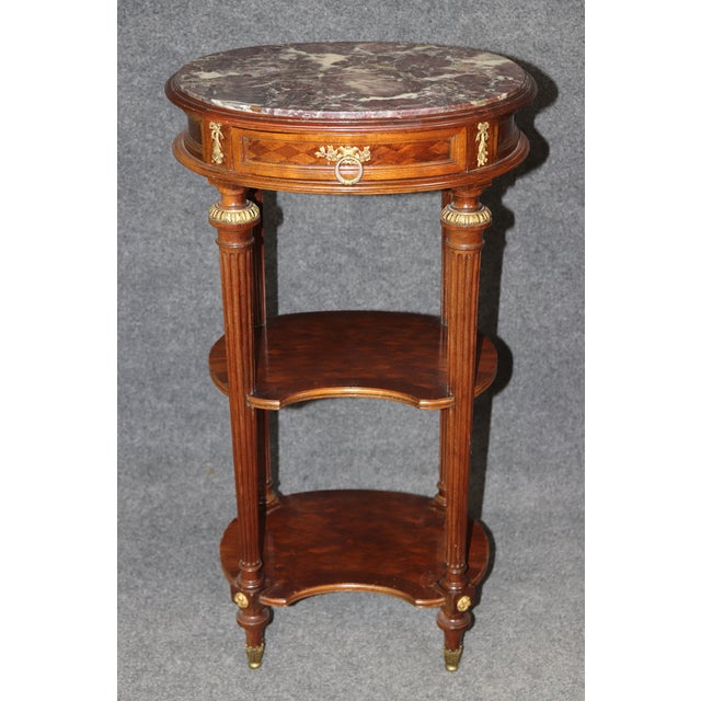 Pair of Early 20th C. French Louis XVI Bronze Mounted Marble Top Nightstands For Sale - Image 4 of 15