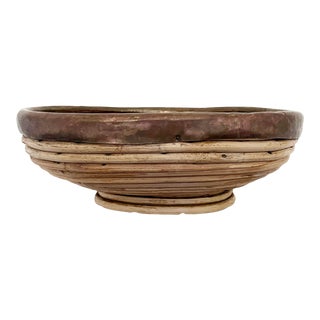 Gabriella Crespi Style Rattan & Copper Bowl, Italy 1960s For Sale