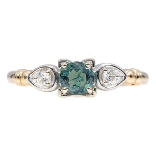 Alexandrite Ring With Earth-Mined Diamond Accents in Solid 14k Gold, Round 4mm, Size 6.75 For Sale