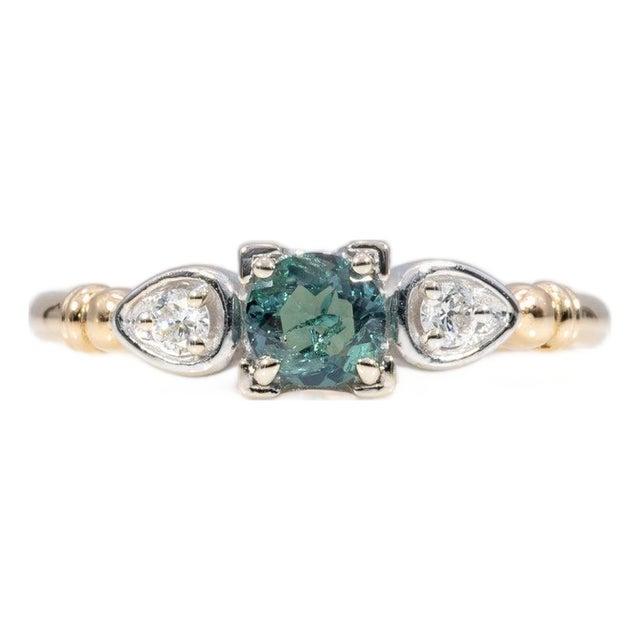 Alexandrite Ring With Earth-Mined Diamond Accents in Solid 14k Gold, Round 4mm, Size 6.75 For Sale