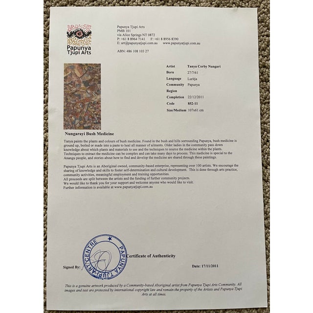 Authentic Aboriginal Art Purchased in Adelaide, Sa, Australia in 2012 "Nungarayi Bush Medicine" by Tanya Corby Nungari For Sale - Image 9 of 9