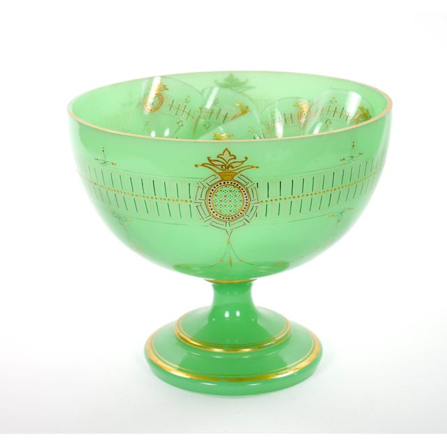 Green French Green Opaline Baccarat Crystal Engraved & Gilt Napoleon III Punch Bowl For Sale - Image 8 of 10