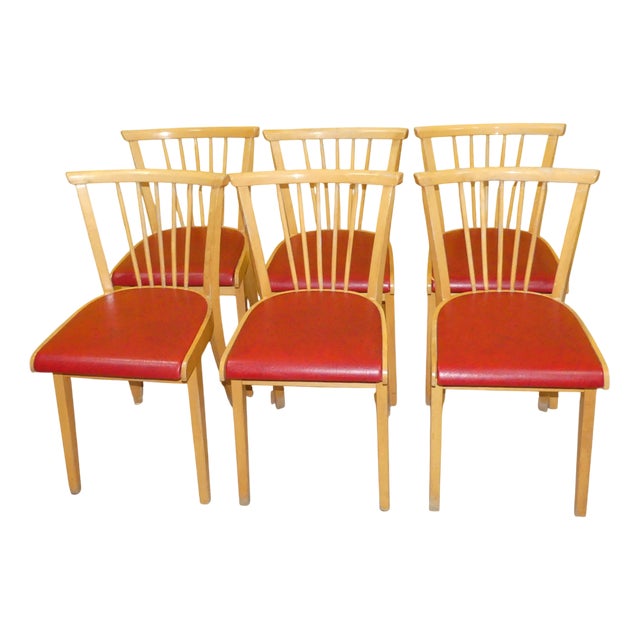 Kitchen Chairs in Red, Set of 6 For Sale