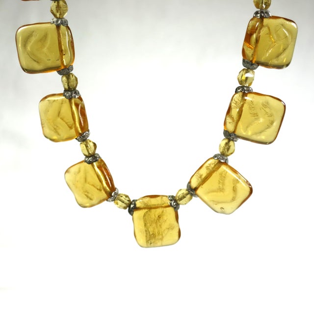 1920s Vintage 1920s Czech Citrine Art Glass Egyptian Revival Necklace For Sale - Image 5 of 6