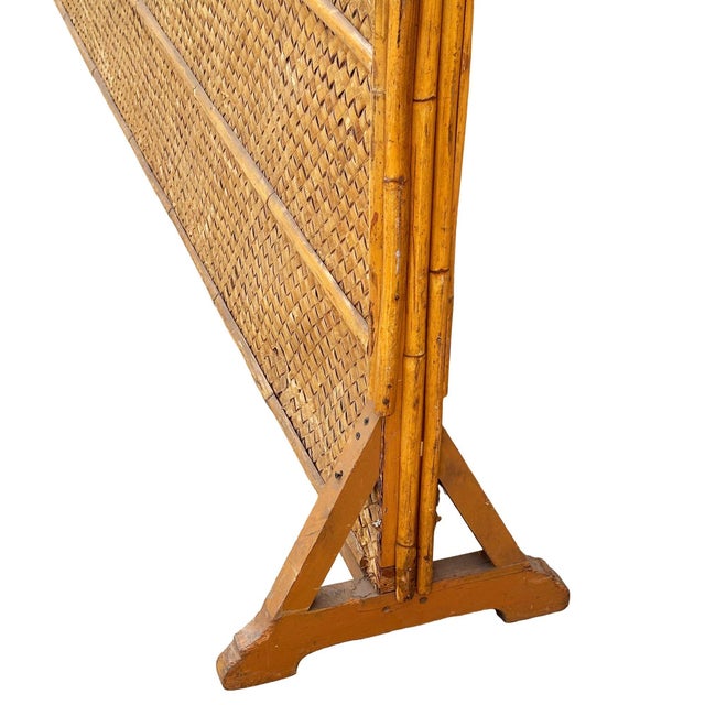 1930s Art Deco 9' Foot X 6' Foot Rattan & Woven Wicker Wall Divider Screen For Sale - Image 9 of 10