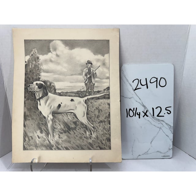 1940s 1940s Original Signed Graphite Illustration of Hunting Dog and Sportsman, 12.5 × 10.25 In. For Sale - Image 5 of 5