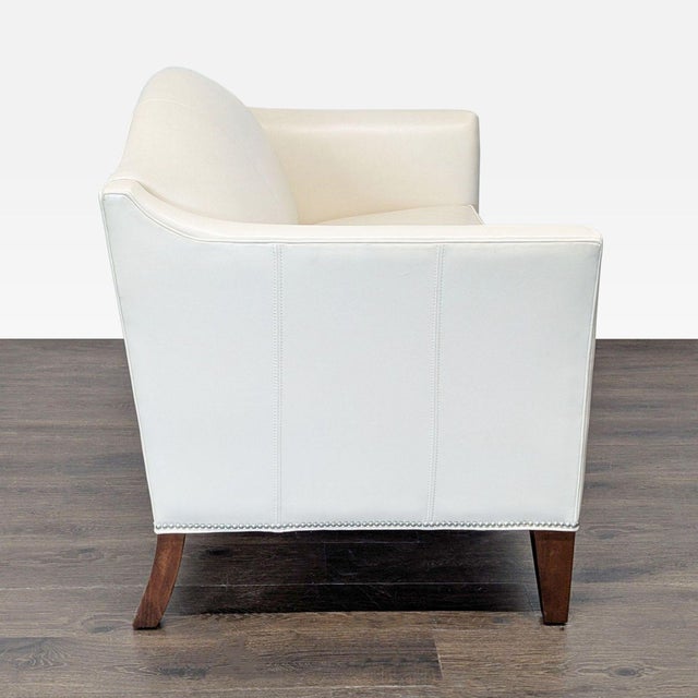 Ethan Allen Ethan Allen Cream Leather Loveseat With Wood Legs For Sale - Image 4 of 8