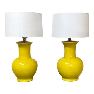 Large Early Mid Century Asian Ceramic Ginger Jar Lamps, a Pair For Sale