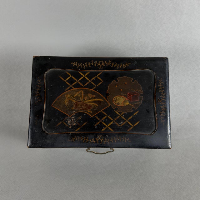 Wood Antique Jewelry Box in Lacquered Wood, 20th Century For Sale - Image 7 of 12