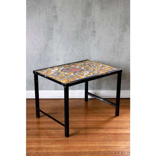 Iron Framed Artisan Tile Top Table. France , 1960’s For Sale - Image 4 of 12