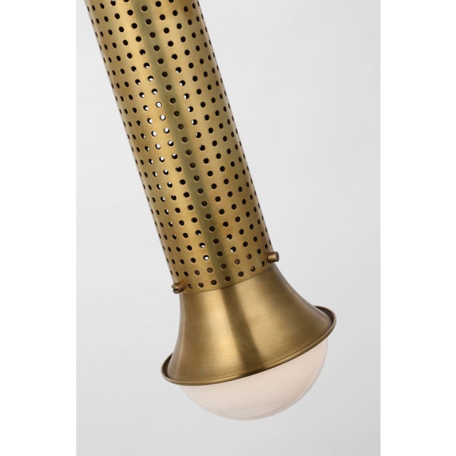 Modern Kelly Wearstler for Visual Comfort Signature Precision Petite Elongated Pendant in Antique-Burnished Brass with White Glass For Sale - Image 3 of 4