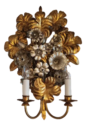 Hand-Shaped Floral Gilded and Silvered Wall Lamp by S. Salvadori, 1950s