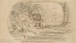 J. Goez, Dead Mother with Grieving Child, 1790, Charcoal on Paper