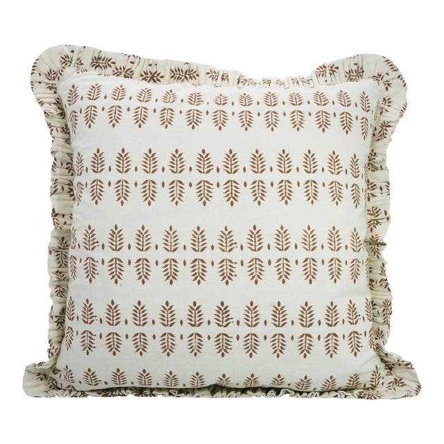 Fabdivine Handcrafted Block Print Frill Cushion Cover 24x24 Inch Thick Cotton White- Darpan For Sale