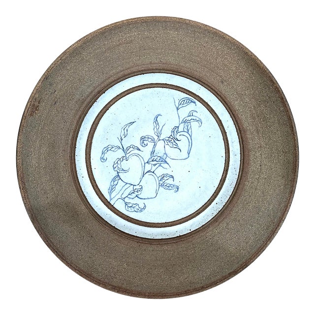 1980's Monumental Stoneware Pottery Charger Decorated - Ken Edwards Montana Potter For Sale