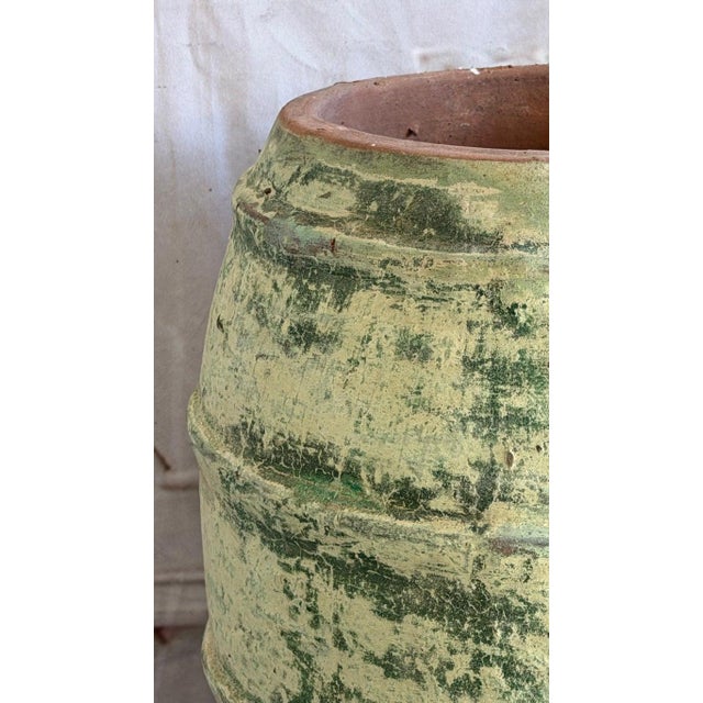 Pair of Mediterranean Barrel Olive Jars - Heavily Patinated Verdigris Terracota For Sale - Image 13 of 14