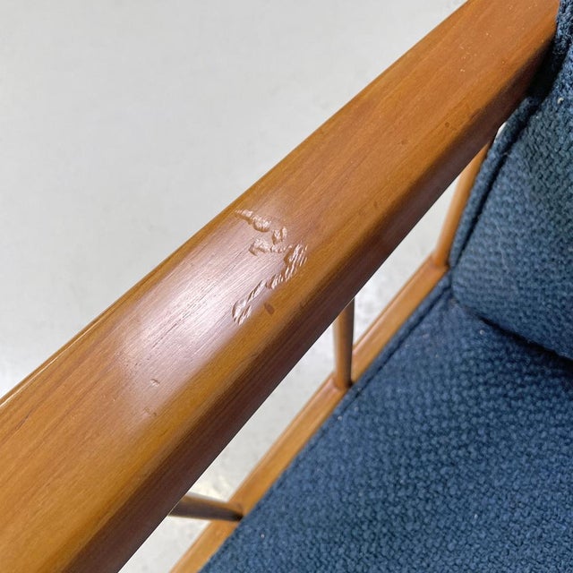 Set of Italian Art Deco Wooden Armchairs in Blue Fabric, 1940s For Sale - Image 11 of 18