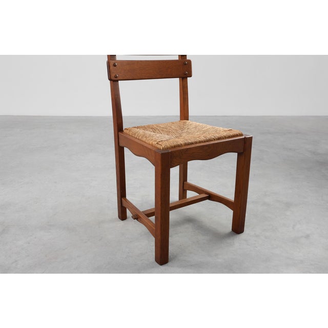 Mid-Century Modern Belgian Chair in Oak and Wicker, 1960s For Sale - Image 10 of 18