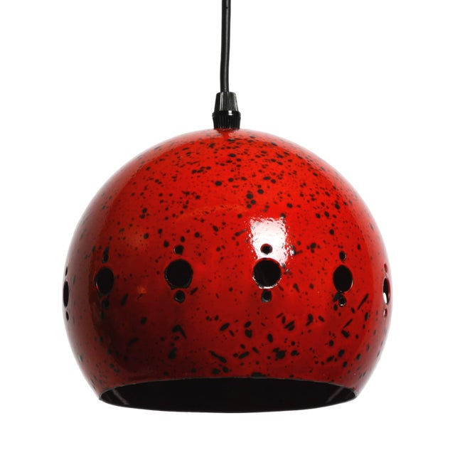 Small Mid-Century Modern Red and Black Enameled Pendant Lamp, 1960s For Sale