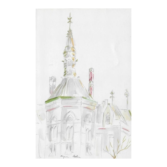 Myriam Cahn Architectural Watercolor For Sale
