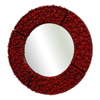 Large Red Ceramic Mirror by Oswald Tieberghien, 1970s For Sale