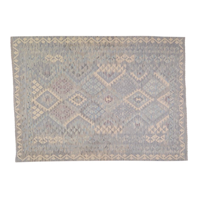 Afghan Hand Made Undyed Wool Maimana Kilim,5'6"x7'8" For Sale