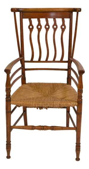 English Arts & Crafts Quaint Rush Seated Armchair, 1890s