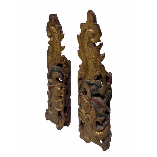 Chinese Pair of Antique Chinese Giltwood Architectural Temple Fragments For Sale - Image 3 of 6