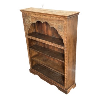 Carved Wood Open Bookcase, Vintage For Sale