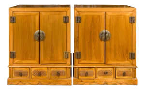 Chinese Qing Dynasty Carved Yumu Wood Cabinets with Doors and Drawers - A Pair