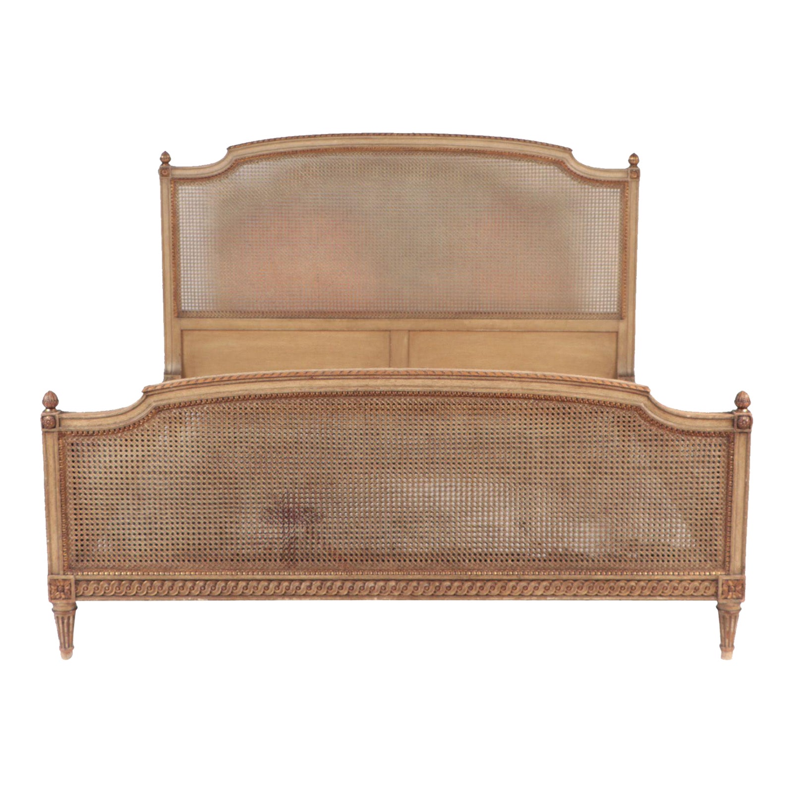 A French Louis Xvi Style Queen Size Bed With Cane Headboard and