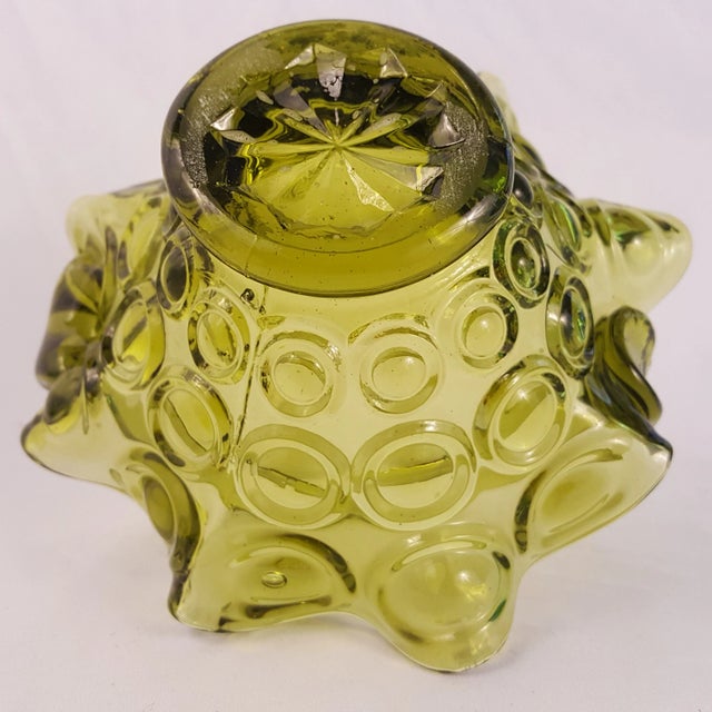 Mid-Century Modern Mid Century Dot Green Glass Basket For Sale - Image 3 of 4