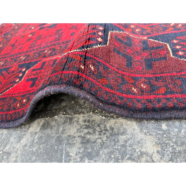 Ruby Red Afghan Hand Knotted Tribal Turkomen Rug For Sale - Image 8 of 8