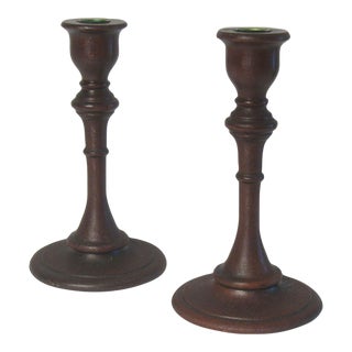 Early 20th Century Wood Candle Sticks- a Pair For Sale