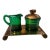 Vintage Paden City Emerald Glow Sugar, Creamer & Metal Tray - Star Cut Pattern For Sale