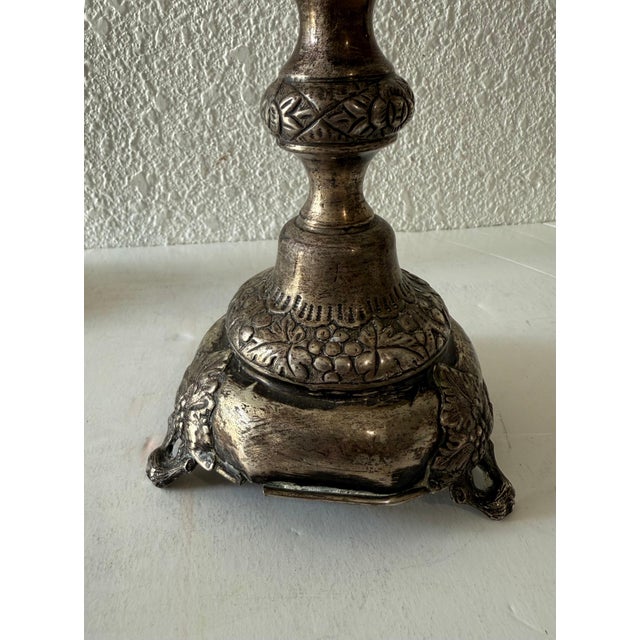 Rare 19th C. Antique Silver Judaica Shabbat Candlesticks Polish Szekman For Sale - Image 14 of 18