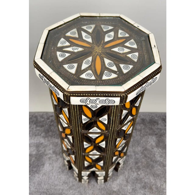 Moroccan Handmade Bronze Inlay Octagonal Side Table For Sale In New York - Image 6 of 12
