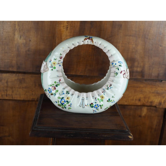 19th French Majolica Bag Shaped Flower Basket With Butterflies, Bird-Of-Paradise and Flowers. A true antique masterpiece...