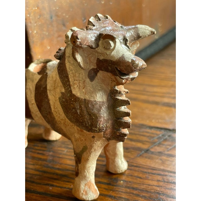 Very cool Peruvian folk art ceramic vessel in the shape of a bull. Incan/post-Incan ritual offering vessel placed on...
