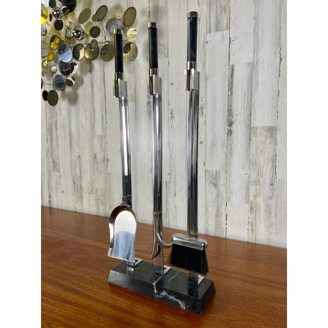 Modern Marble & Chrome Fireplace Tools For Sale - Image 4 of 13