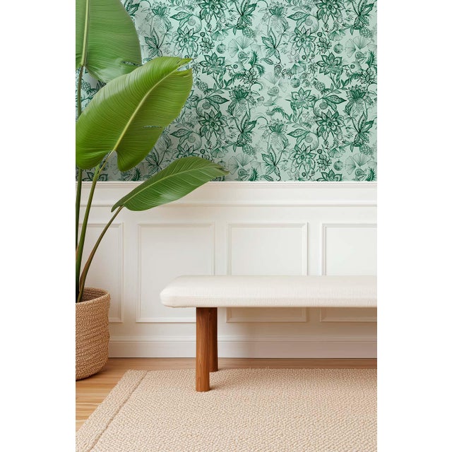Chinoiserie Floral & the Frog Chinoiserie Grasscloth Wallpaper by House Party | Jade Green | 6 Yards For Sale - Image 3 of 7