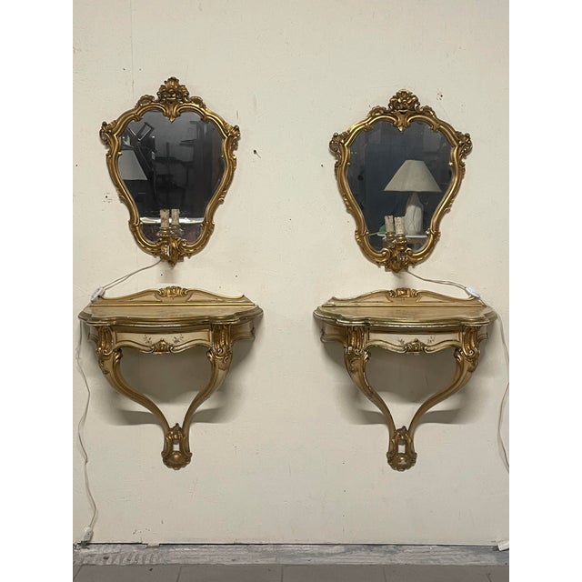 Wall-Mounted Console Tables with Mirrors and Wall Lamps, 1940s, Set of 4 For Sale - Image 18 of 18