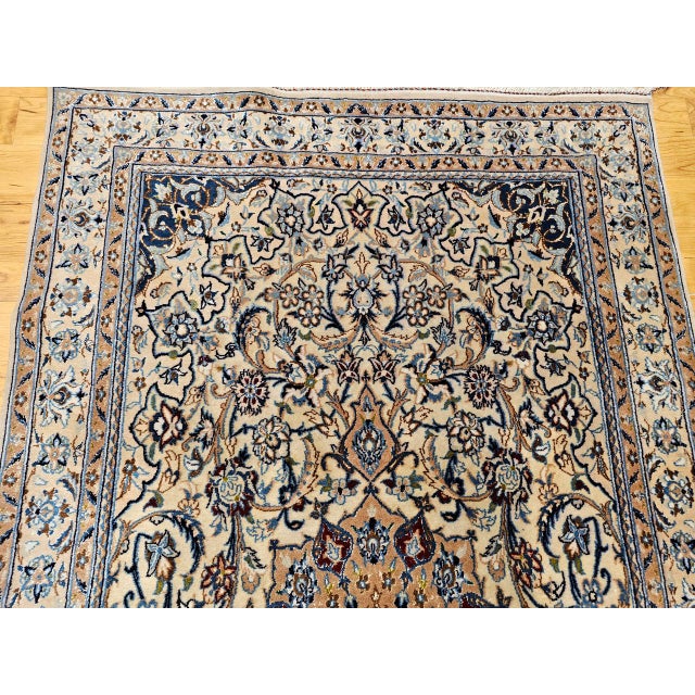 Vintage Persian Nain Area Rug, Hand-Knotted Wool & Silk, Floral Pattern, 4x7, Ivory & Blue For Sale - Image 10 of 17